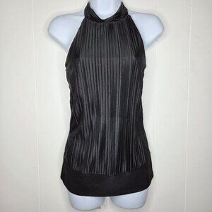 Gidani USA Womens Y2L Black Pleated Glitter Halter Neck Blouse Size M Vamp Goth